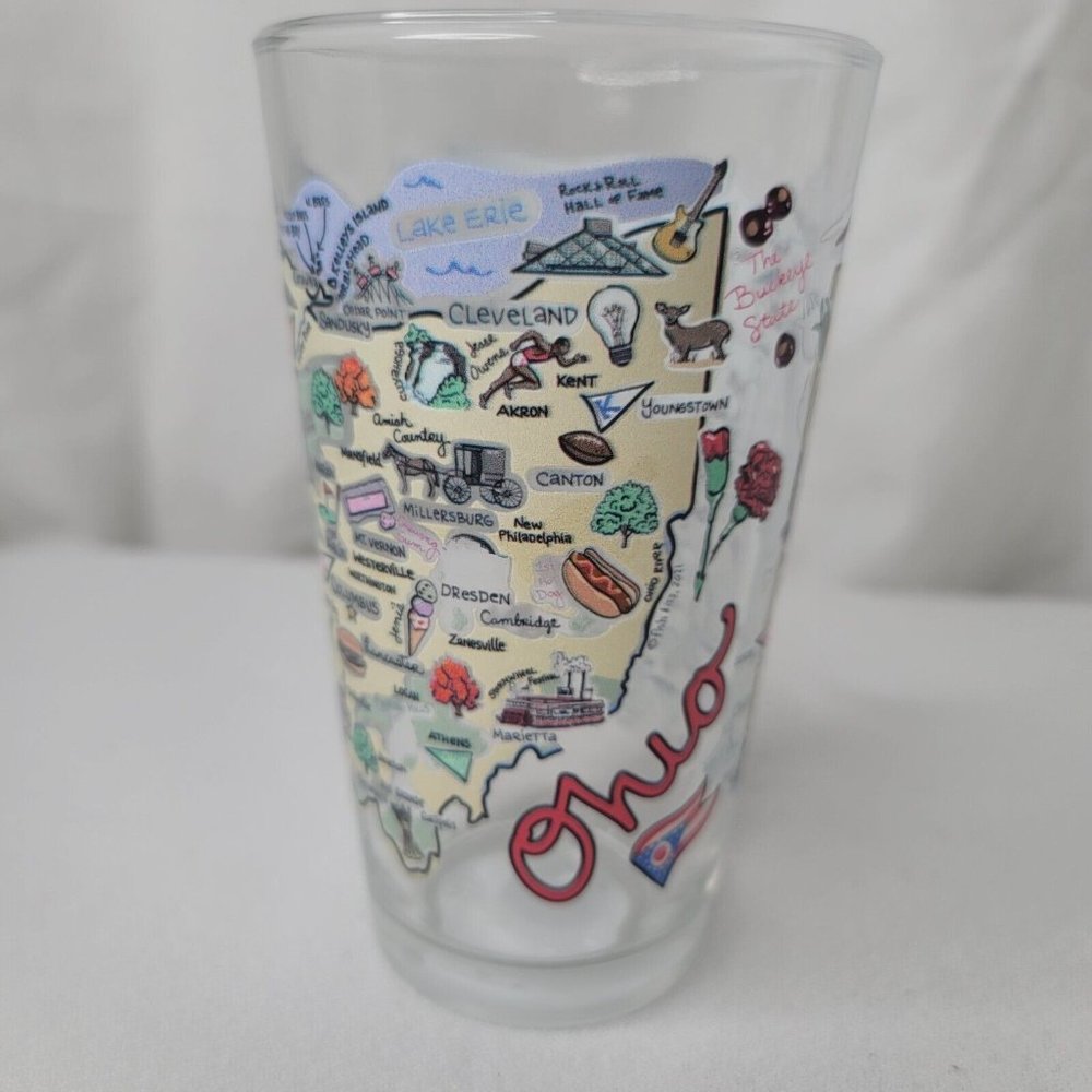 State of Ohio Map Hotspots Cocktail Drink Glass By Fish-Kiss 6" Tall